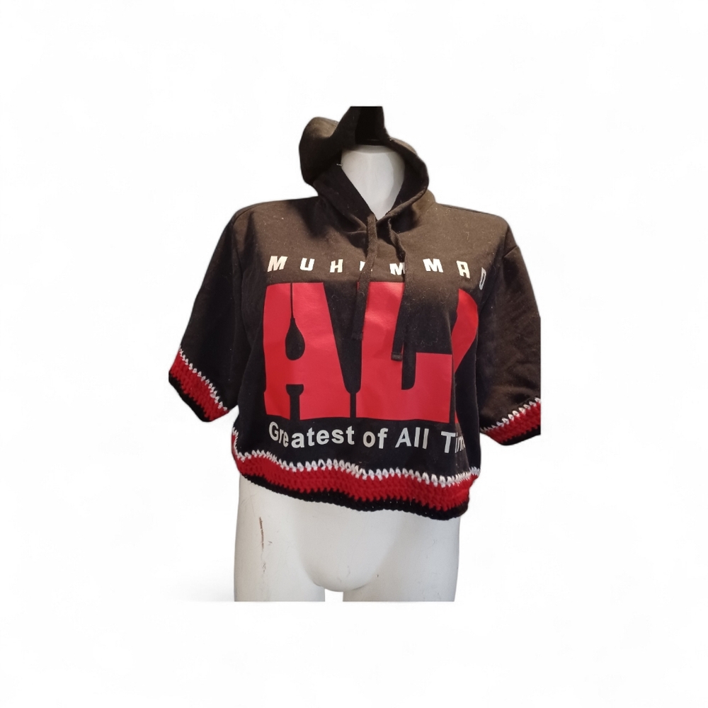 Muhammad Ali Black & Red Cropped Hoodie